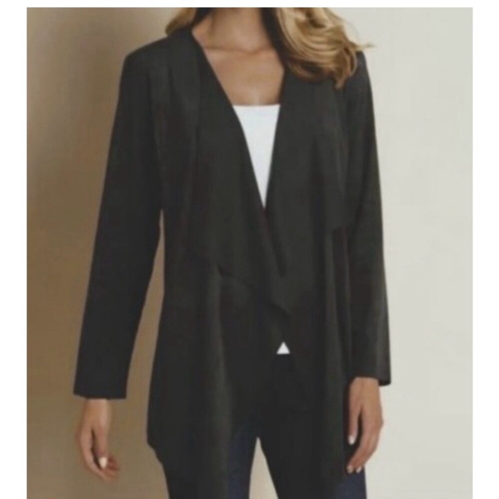 Soft Surroundings Cardigan Duster Jacket Black S Small Faux Suede
